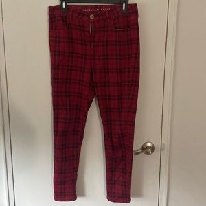 Red plaid stretch skinny